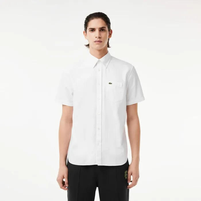 Button Down Shirts Men Lacoste Men039s Regular Fit Short Sleeve Oxford Shirt White 001 Button Down Shirts Men Lacoste Men039s Regular Fit Short Sleeve Oxford Shirt White 001
