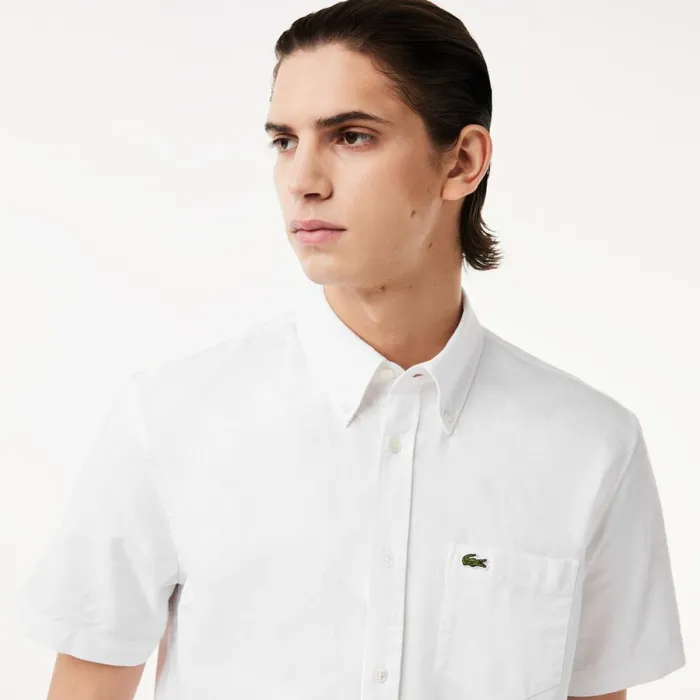 Button Down Shirts Men Lacoste Men039s Regular Fit Short Sleeve Oxford Shirt White 001