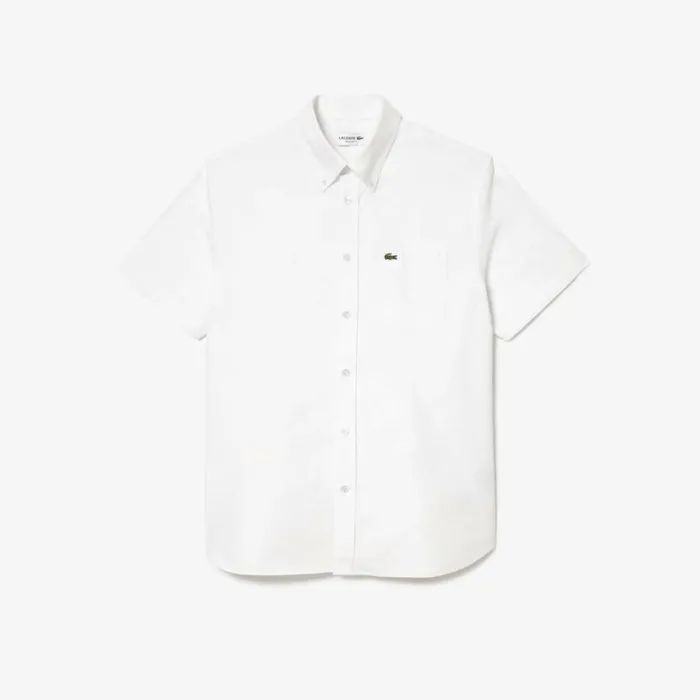 Button Down Shirts Men Lacoste Men039s Regular Fit Short Sleeve Oxford Shirt White 001