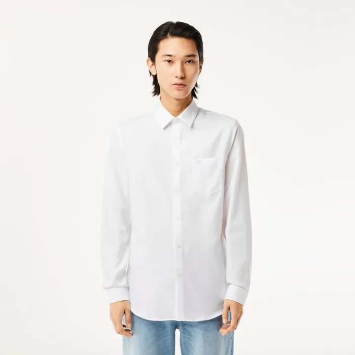 Button Down Shirts Men Lacoste Men039s Regular Fit Solid Cotton Shirt White 001