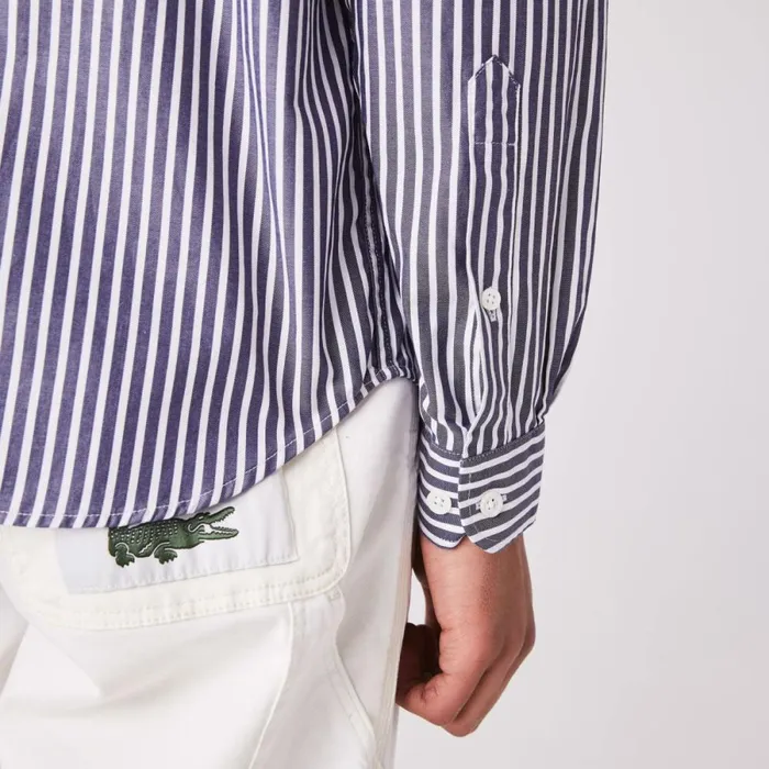Button Down Shirts Men Lacoste Men039s Regular Fit Striped Cotton Shirt White Navy Blue 522