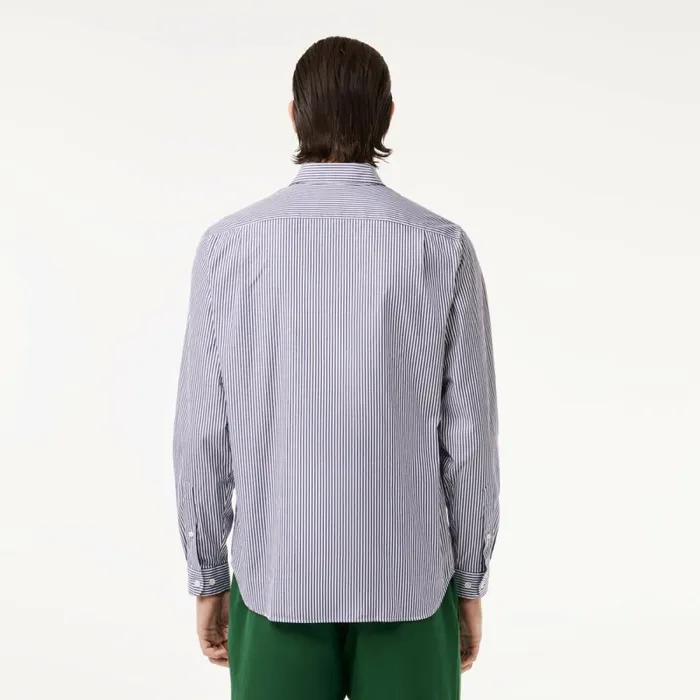 Button Down Shirts Men Lacoste Men039s Regular Fit Striped Cotton Shirt White Navy Blue 522