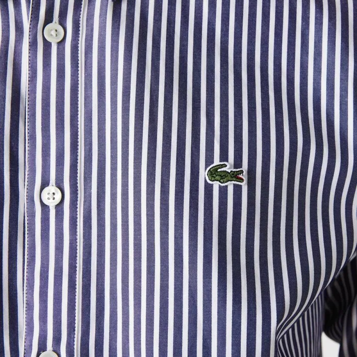 Button Down Shirts Men Lacoste Men039s Regular Fit Striped Cotton Shirt White Navy Blue 522