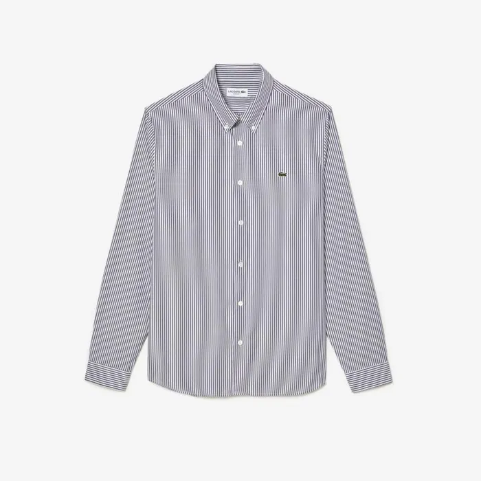 Button Down Shirts Men Lacoste Men039s Regular Fit Striped Cotton Shirt White Navy Blue 522