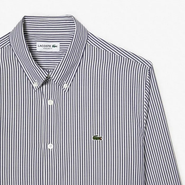 Button Down Shirts Men Lacoste Men039s Regular Fit Striped Cotton Shirt White Navy Blue 522
