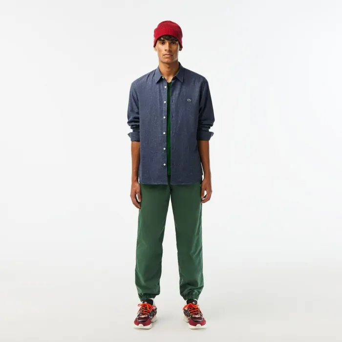 Button Down Shirts Men Lacoste Men039s Slim Fit Cotton Chambray Shirt Navy Blue White Hhw