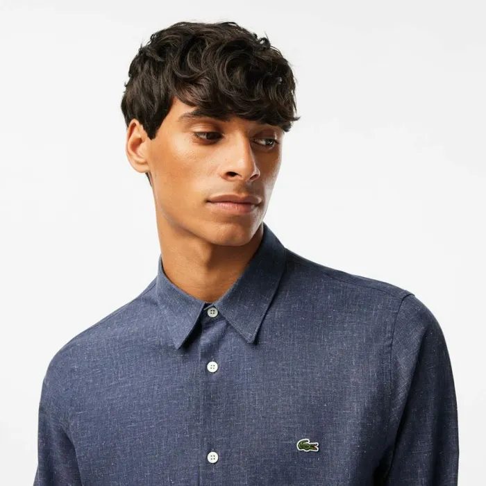 Button Down Shirts Men Lacoste Men039s Slim Fit Cotton Chambray Shirt Navy Blue White Hhw