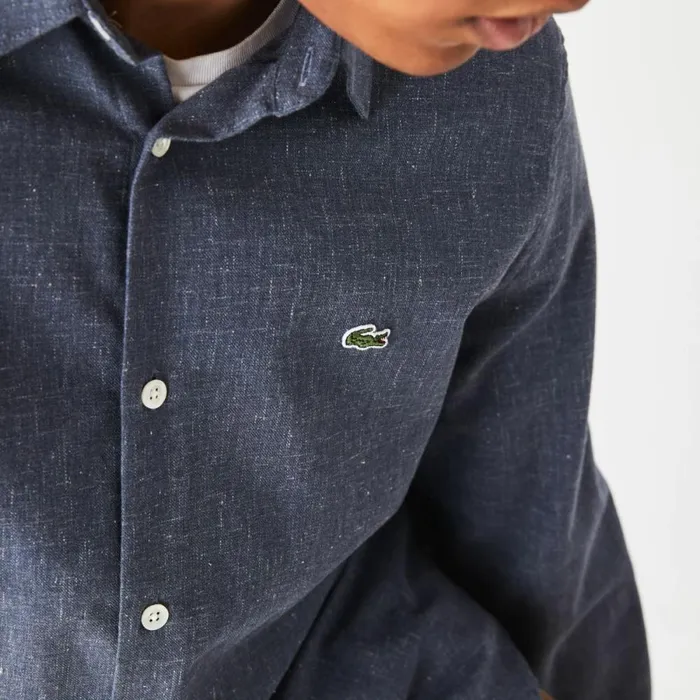 Button Down Shirts Men Lacoste Men039s Slim Fit Cotton Chambray Shirt Navy Blue White Hhw