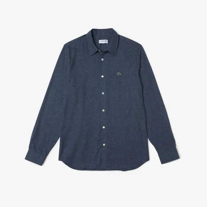 Button Down Shirts Men Lacoste Men039s Slim Fit Cotton Chambray Shirt Navy Blue White Hhw
