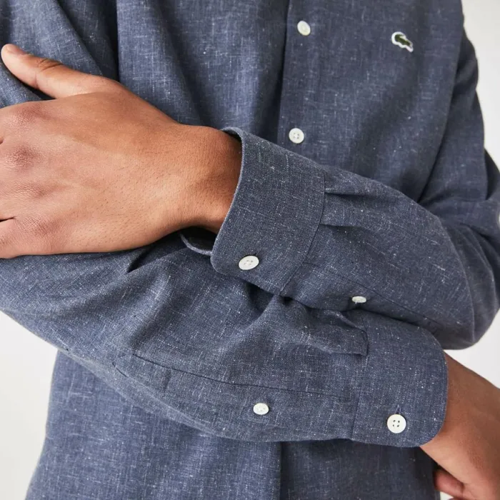 Button Down Shirts Men Lacoste Men039s Slim Fit Cotton Chambray Shirt Navy Blue White Hhw