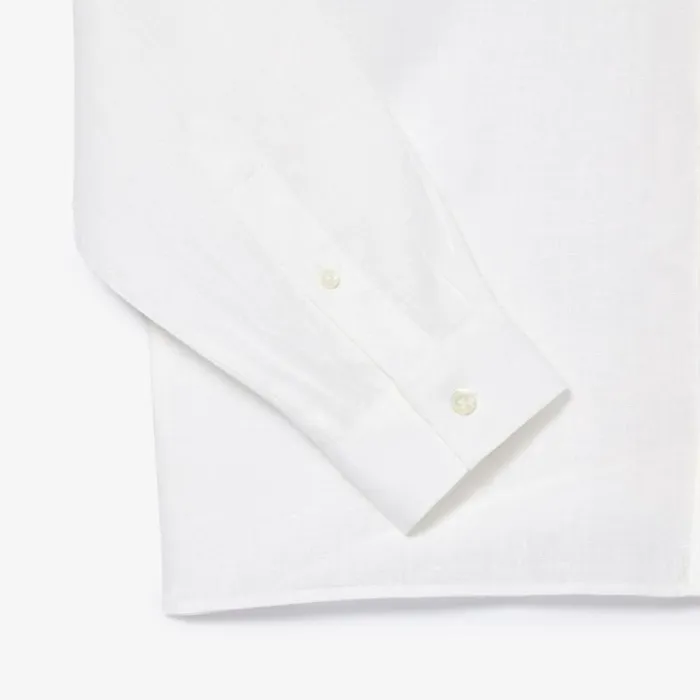 Button Down Shirts Men Lacoste Mens Linen Shirt White 001