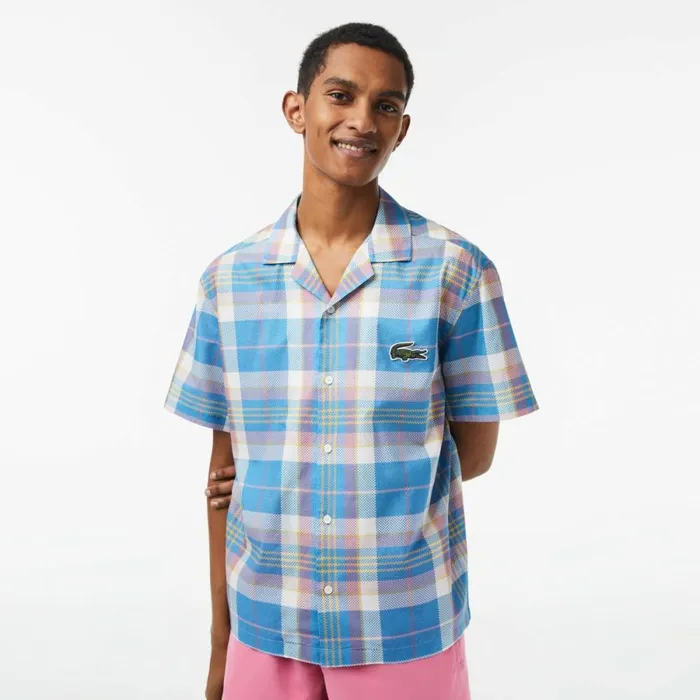 Button Down Shirts Men Lacoste Mens Short Sleeve Organic Cotton Check Shirt Blue White Cgd Button Down Shirts Men Lacoste Mens Short Sleeve Organic Cotton Check Shirt Blue White Cgd