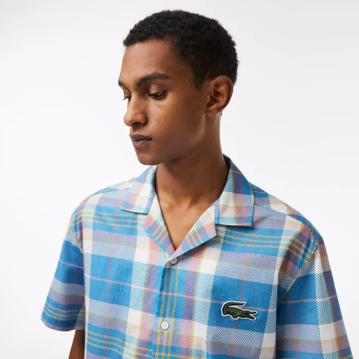 Button Down Shirts Men Lacoste Mens Short Sleeve Organic Cotton Check Shirt Blue White Cgd