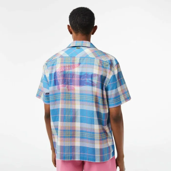 Button Down Shirts Men Lacoste Mens Short Sleeve Organic Cotton Check Shirt Blue White Cgd
