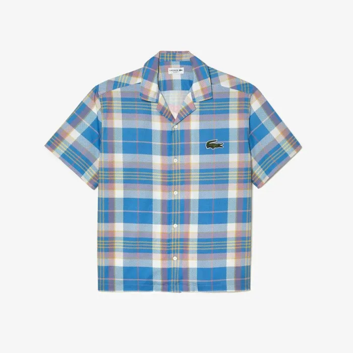 Button Down Shirts Men Lacoste Mens Short Sleeve Organic Cotton Check Shirt Blue White Cgd