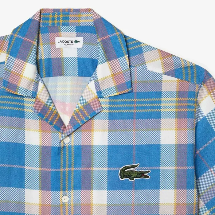 Button Down Shirts Men Lacoste Mens Short Sleeve Organic Cotton Check Shirt Blue White Cgd