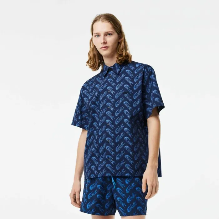 Button Down Shirts Men Lacoste Mens Short Sleeve Vintage Print Shirt Navy Blue Blue F65 Button Down Shirts Men Lacoste Mens Short Sleeve Vintage Print Shirt Navy Blue Blue F65