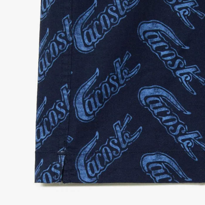 Button Down Shirts Men Lacoste Mens Short Sleeve Vintage Print Shirt Navy Blue Blue F65