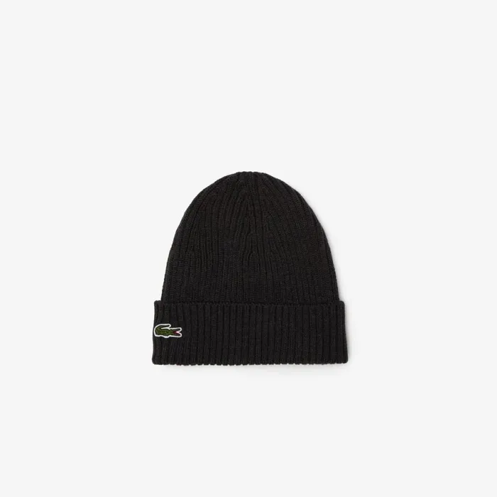 Caps and Hats MenWomen Lacoste Ribbed Wool Hat Grey El6