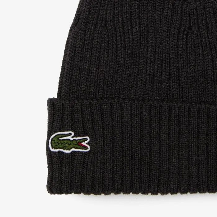 Caps and Hats MenWomen Lacoste Ribbed Wool Hat Grey El6