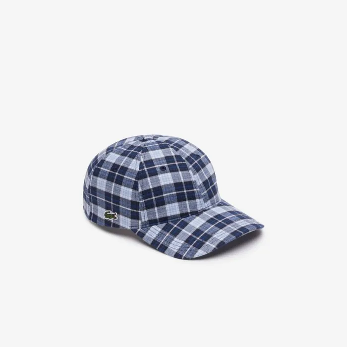 Caps and Hats MenWomen Lacoste Unisex Organic Cotton Checkered Cap Navy Blue White Qli