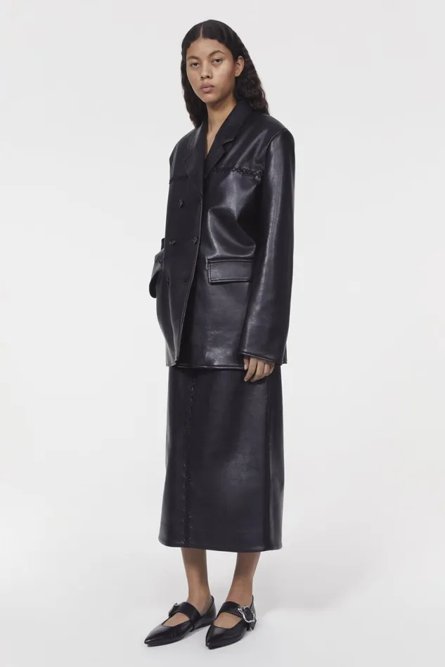 Carena Stitch Leather Blazer Black Women Rodebjer Blazers