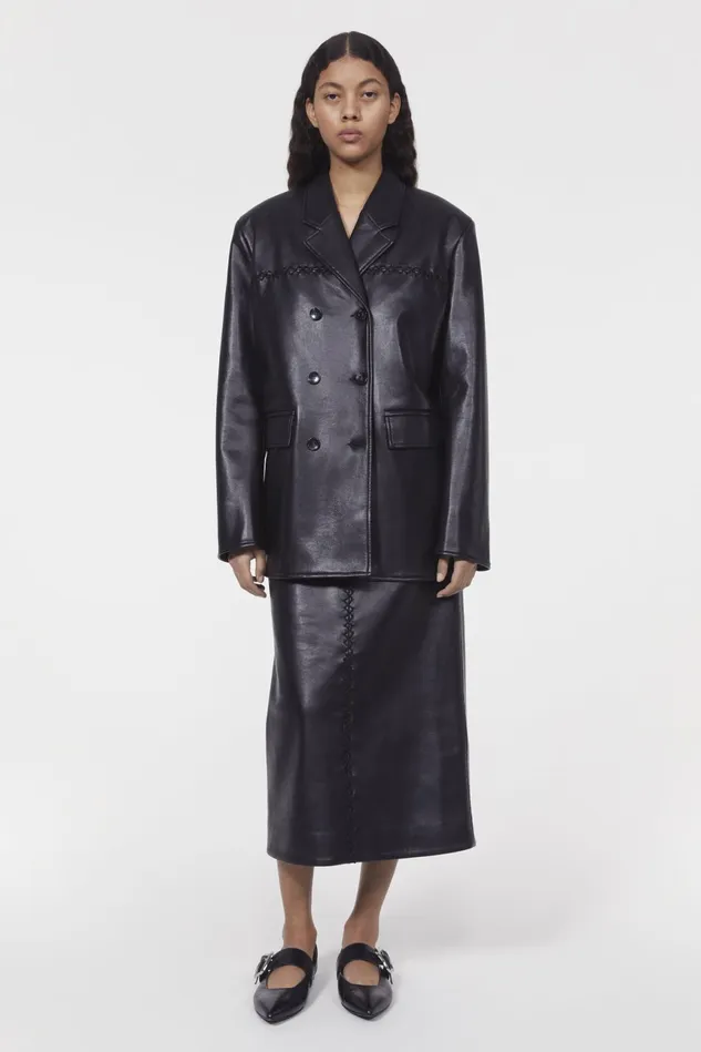 Carena Stitch Leather Blazer Black Women Rodebjer Blazers