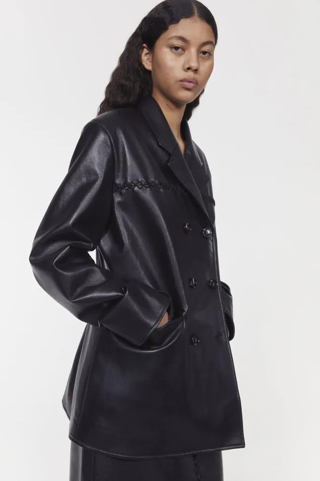 Carena Stitch Leather Blazer Black Women Rodebjer Blazers