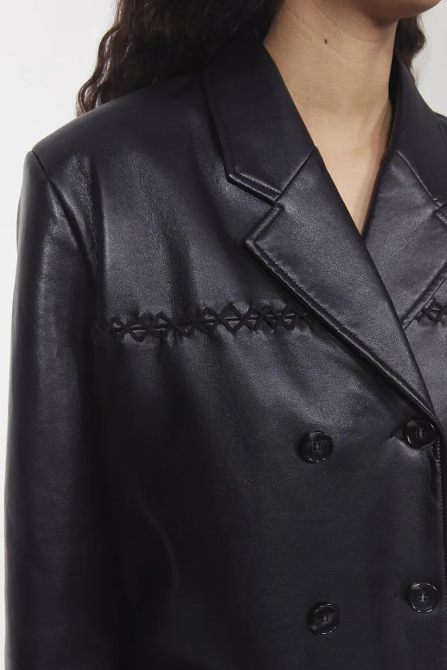 Carena Stitch Leather Blazer Black Women Rodebjer Blazers