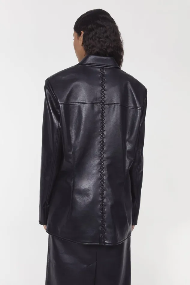Carena Stitch Leather Blazer Black Women Rodebjer Blazers