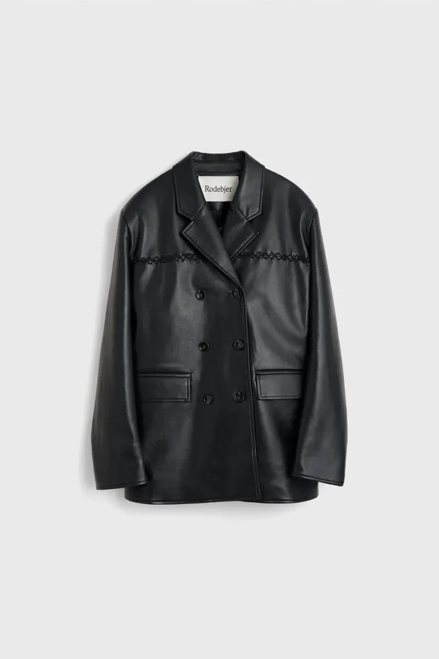 Carena Stitch Leather Blazer Black Women Rodebjer Blazers