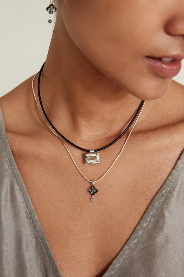 Chan Luu Necklaces Diamond Drop Clover Necklace Black MOP 8211 Women