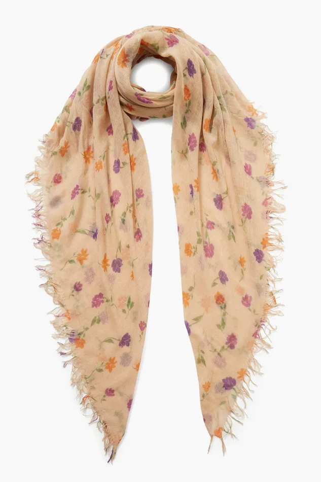 Chan Luu Scarves Cashmere And Silk Scarf Cream Valentina Floral 8211 Women