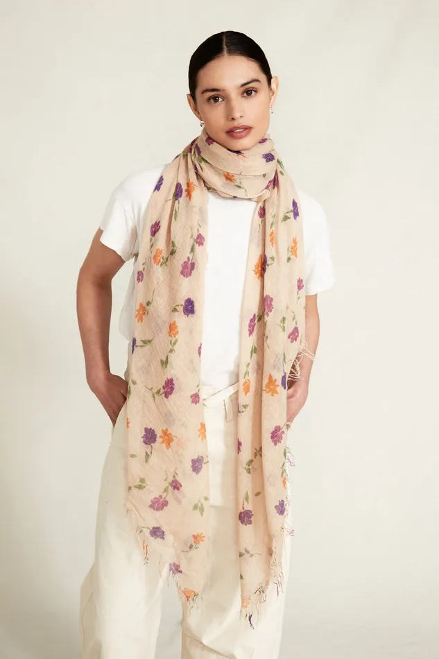 Chan Luu Scarves Cashmere And Silk Scarf Cream Valentina Floral 8211 Women