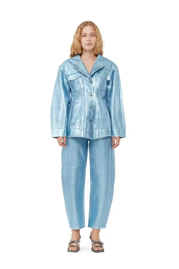Clothing GANNI CoOrds Blue Foil Denim Fitted Blazer Heather
