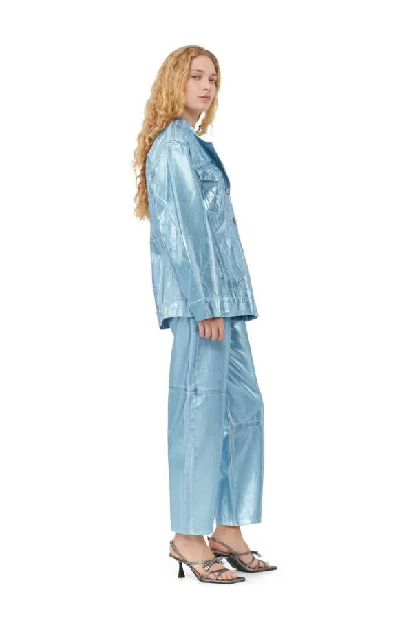 Clothing GANNI CoOrds Blue Foil Denim Fitted Blazer Heather Clothing GANNI CoOrds Blue Foil Denim Fitted Blazer Heather