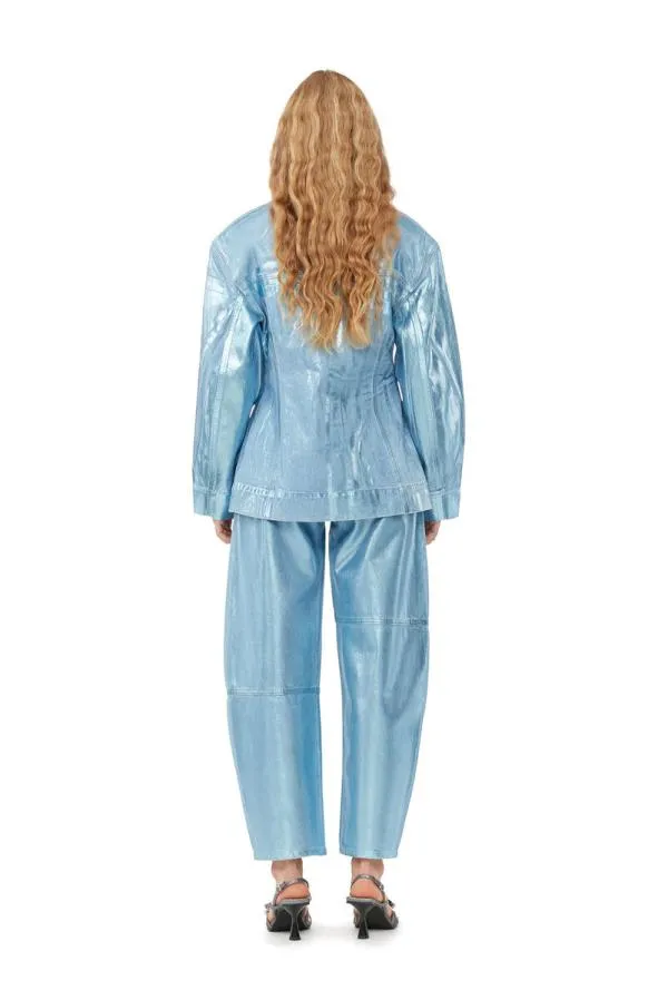 Clothing GANNI CoOrds Blue Foil Denim Fitted Blazer Heather Clothing GANNI CoOrds Blue Foil Denim Fitted Blazer Heather