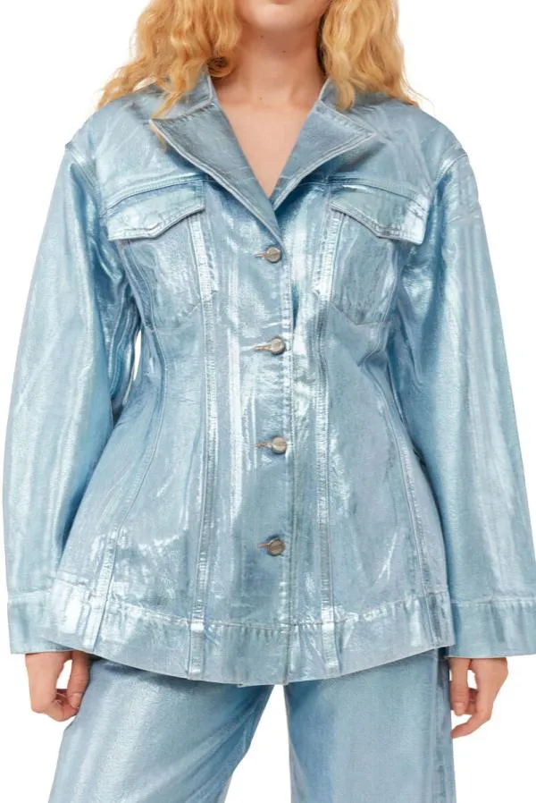 Clothing GANNI CoOrds Blue Foil Denim Fitted Blazer Heather Clothing GANNI CoOrds Blue Foil Denim Fitted Blazer Heather