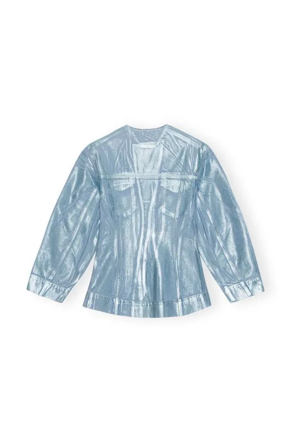 Clothing GANNI CoOrds Blue Foil Denim Fitted Blazer Heather Clothing GANNI CoOrds Blue Foil Denim Fitted Blazer Heather