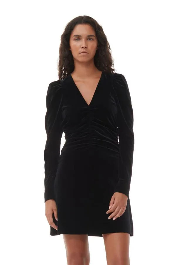 Clothing GANNI Dresses Black Velvet Jersey Gathered Mini Dress Black Clothing GANNI Dresses Black Velvet Jersey Gathered Mini Dress Black