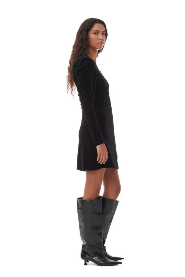 Clothing GANNI Dresses Black Velvet Jersey Gathered Mini Dress Black Clothing GANNI Dresses Black Velvet Jersey Gathered Mini Dress Black