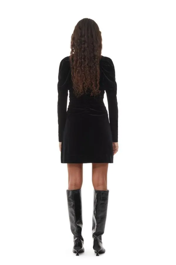 Clothing GANNI Dresses Black Velvet Jersey Gathered Mini Dress Black Clothing GANNI Dresses Black Velvet Jersey Gathered Mini Dress Black