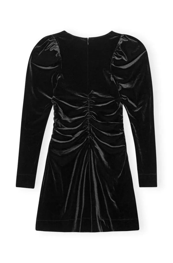 Clothing GANNI Dresses Black Velvet Jersey Gathered Mini Dress Black Clothing GANNI Dresses Black Velvet Jersey Gathered Mini Dress Black