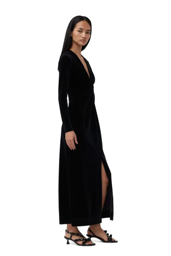 Clothing GANNI Dresses Black Velvet Jersey Twist Long Dress Black Clothing GANNI Dresses Black Velvet Jersey Twist Long Dress Black