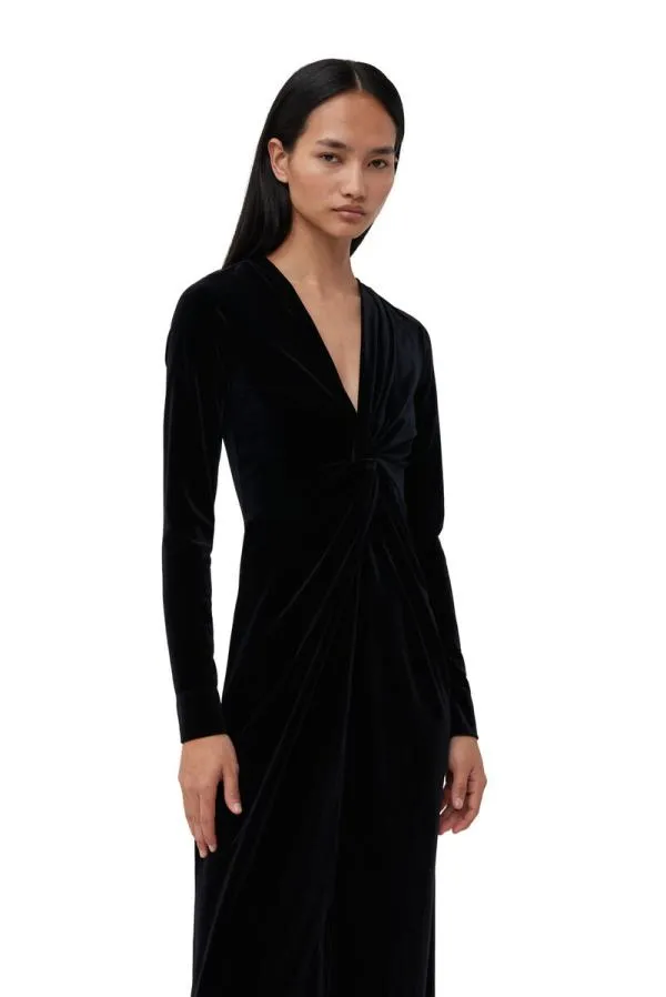 Clothing GANNI Dresses Black Velvet Jersey Twist Long Dress Black Clothing GANNI Dresses Black Velvet Jersey Twist Long Dress Black