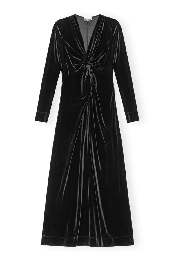 Clothing GANNI Dresses Black Velvet Jersey Twist Long Dress Black Clothing GANNI Dresses Black Velvet Jersey Twist Long Dress Black