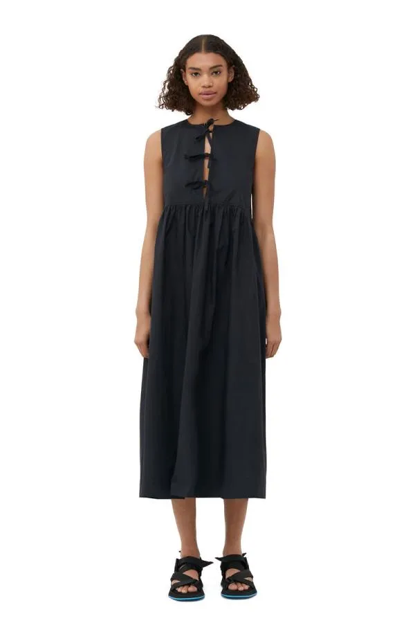 Clothing GANNI Dresses Cotton Poplin Midi Dress Black