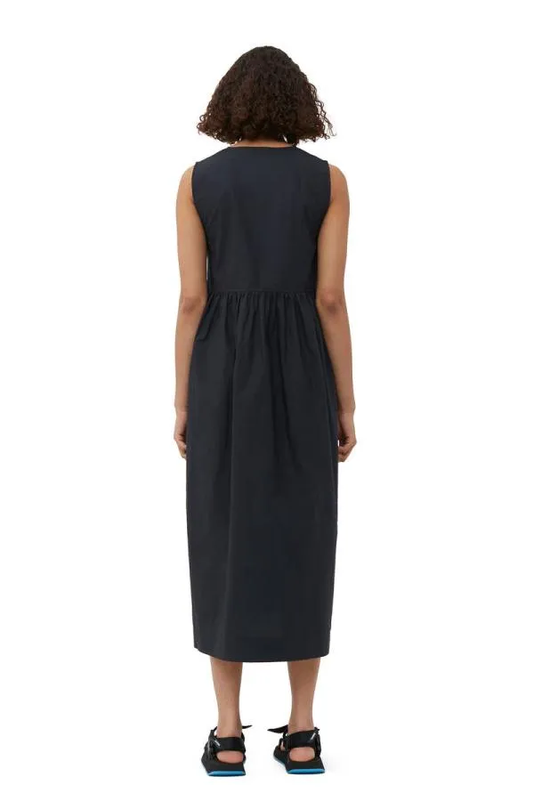 Clothing GANNI Dresses Cotton Poplin Midi Dress Black Clothing GANNI Dresses Cotton Poplin Midi Dress Black
