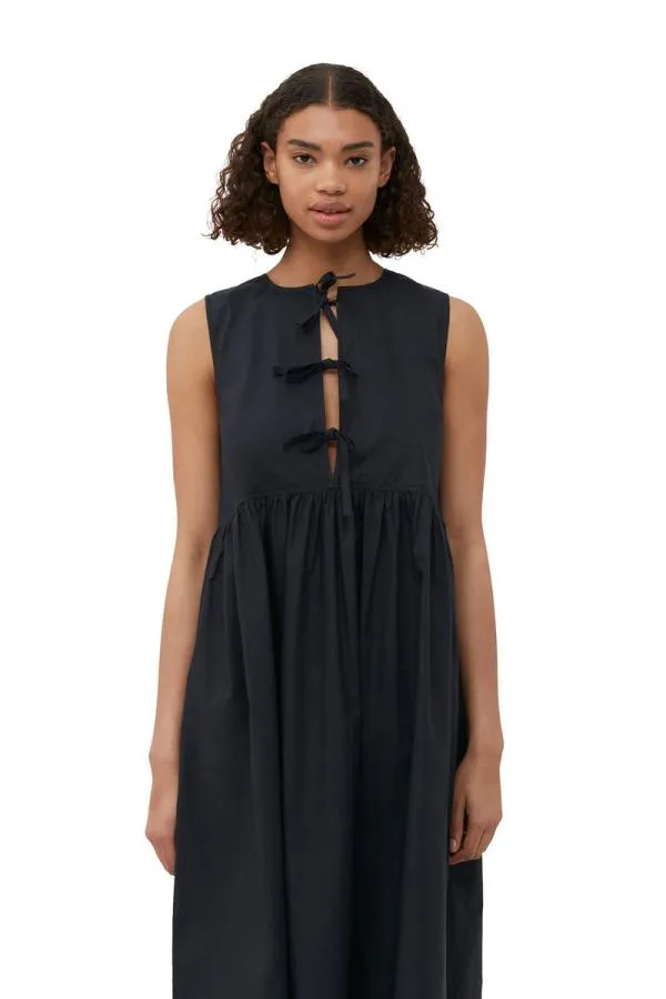 Clothing GANNI Dresses Cotton Poplin Midi Dress Black Clothing GANNI Dresses Cotton Poplin Midi Dress Black