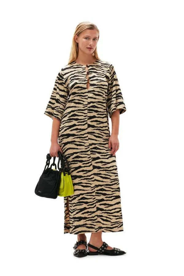 Clothing GANNI Dresses Crinkled Satin Maxi Dress Pale Khaki